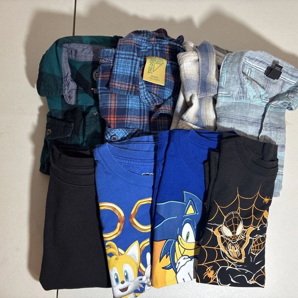Lot Of 8 Boys Tops Shirts Small Medium Long Sleeve Short Sleeve Plaid,Tshirt